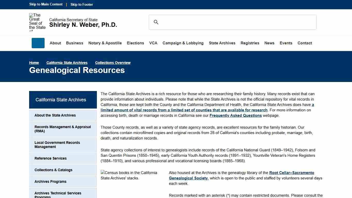 Genealogical and Family History Resources - California State Archives - California Secretary of State
